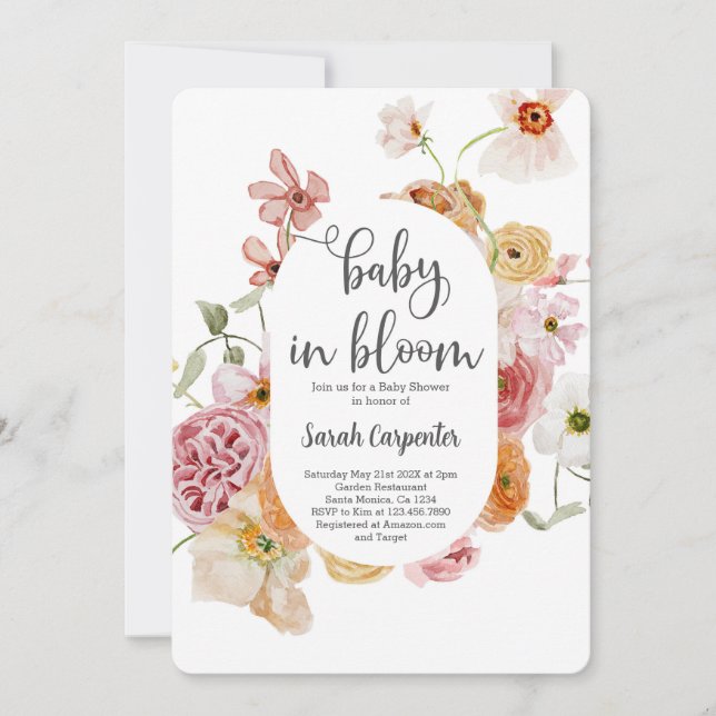 Baby in Bloom baby shower girl Invitation (Devant)