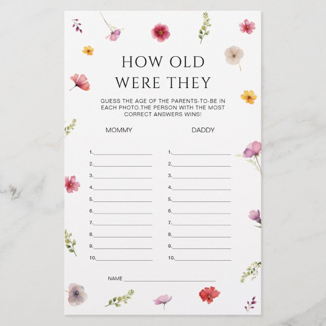 Baby in Bloom Baby shower Guess Age Game (Devant)