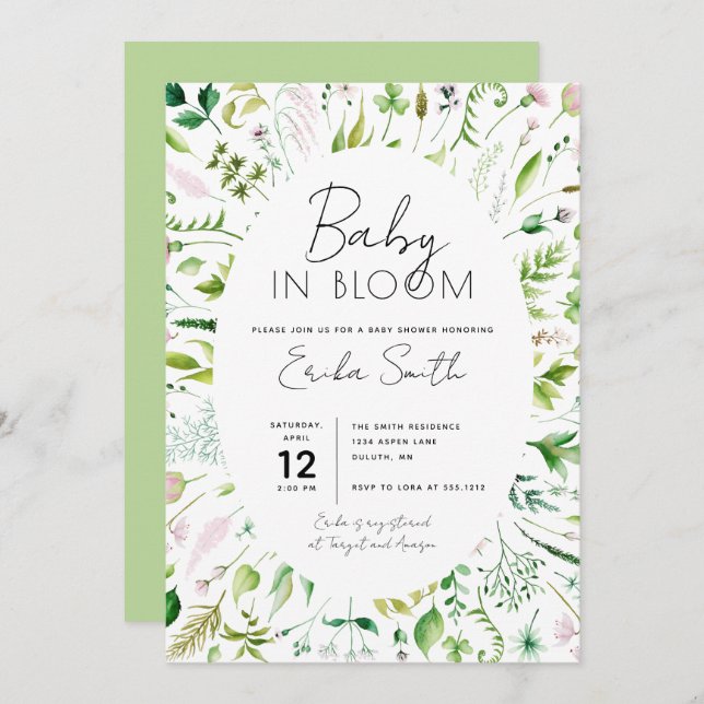 Baby in Bloom Baby shower Invitation (Devant / Derrière)