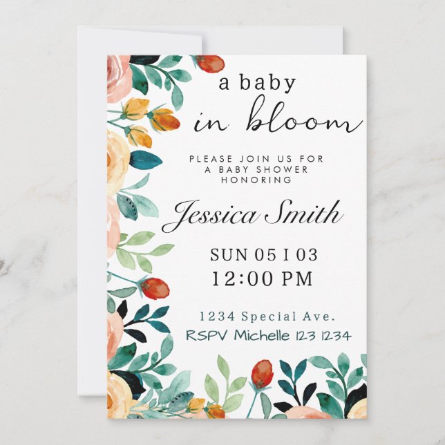 Baby in Bloom Baby shower Invitation (Devant)