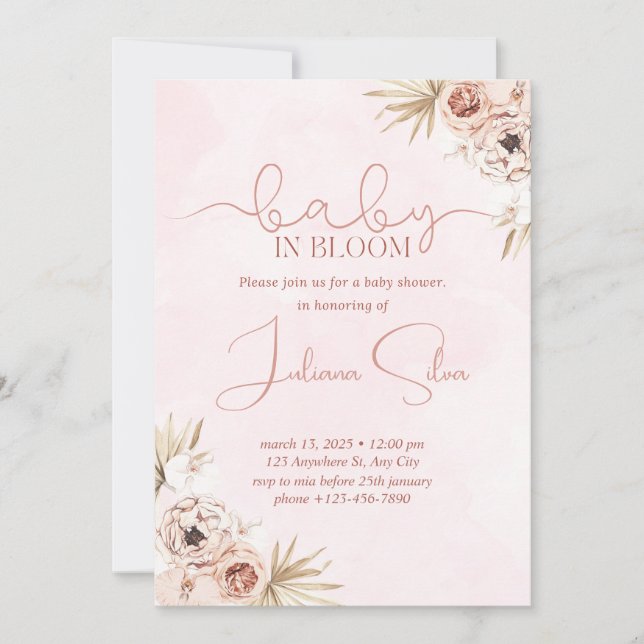 Baby in Bloom - Baby shower Invitation Card (Devant)