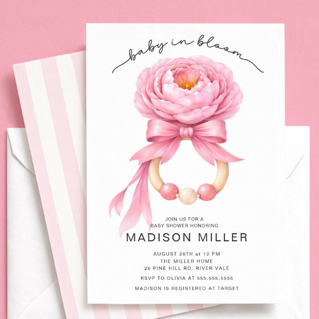 Baby in Bloom Baby Shower Invitation Girl Pink (Créateur téléchargé)