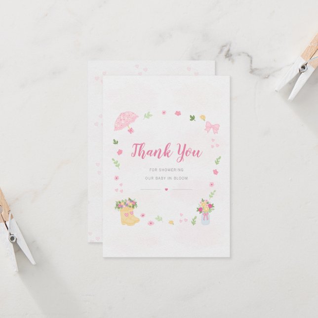 Baby in Bloom Baby Shower Thank You Card (Devant/Arrière en situation)
