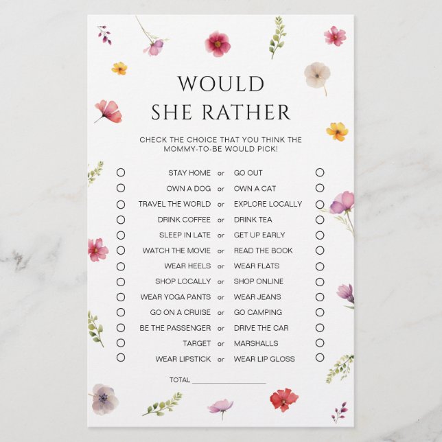 Baby in Bloom Baby shower Voudrait-elle Plaire jeu (Devant)