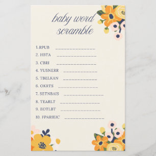 Baby in Bloom Baby shower Word Scramble Jeu