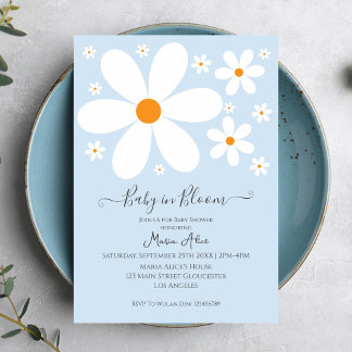 Baby in Bloom Blue Daisy Baby shower Invitation