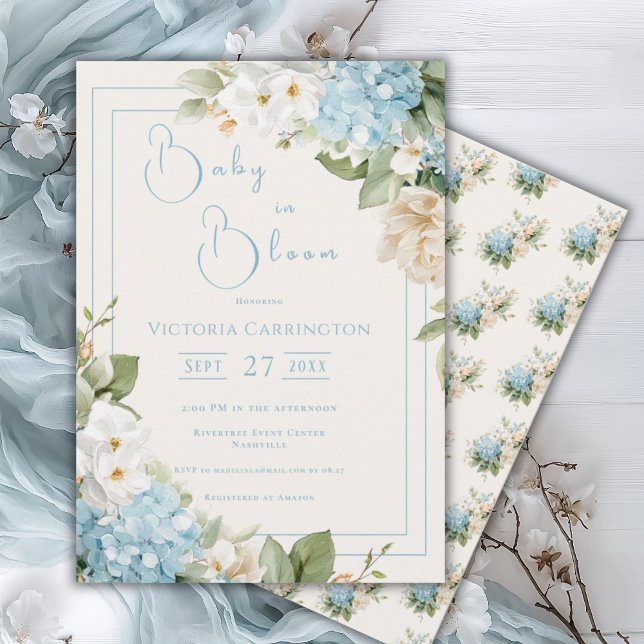 Baby in Bloom Blue Hydrangea Shower Invitation (Créateur téléchargé)