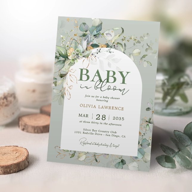 Baby in Bloom Botanical Eucalyptus Invitation (Créateur téléchargé)