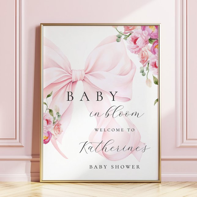 Baby in Bloom Bow Baby Shower Welcome Poster (Créateur téléchargé)