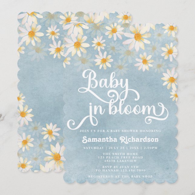 Baby in Bloom Daisy Baby shower Invitation (Devant / Derrière)