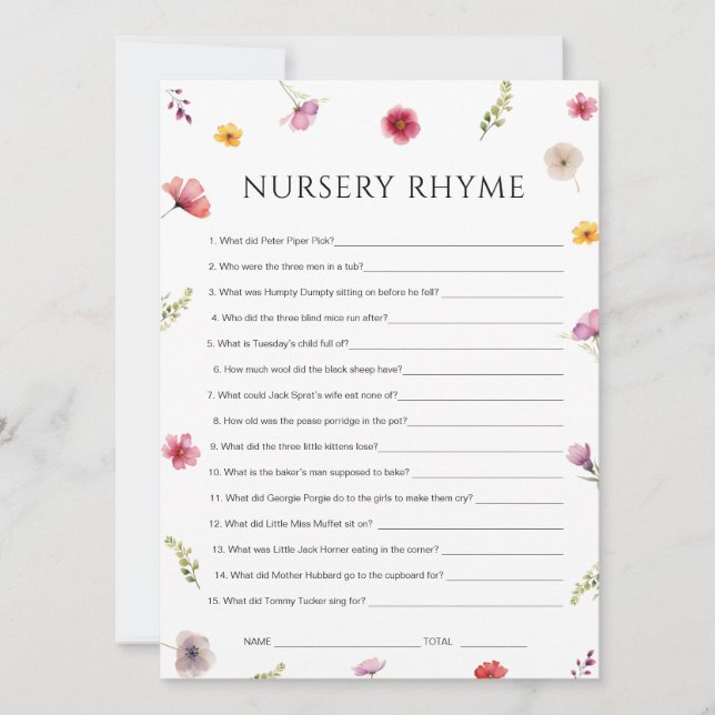 Baby in Bloom Douche Nursery Rhyme Carte de jeu (Devant)