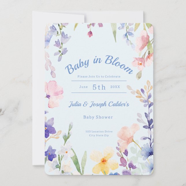 Baby in Bloom Fleur sauvage Baby shower Invitation (Devant)