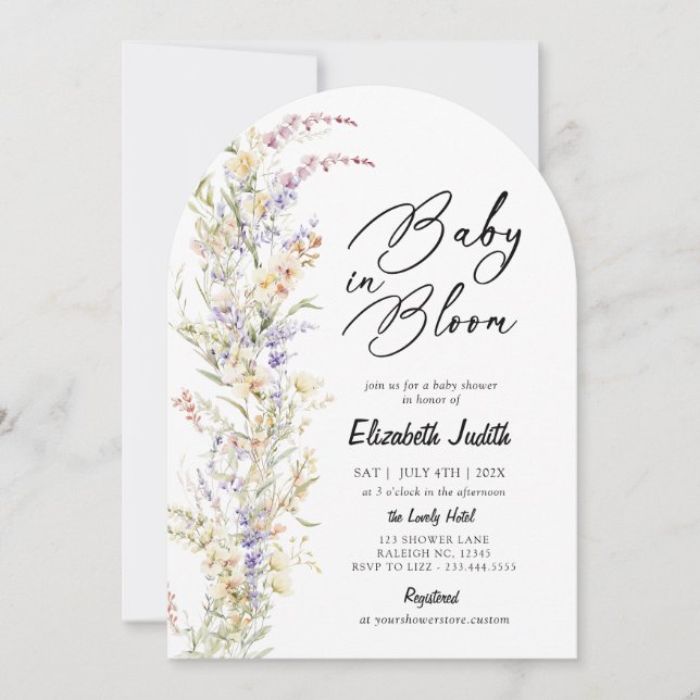 Baby in Bloom Fleur sauvage Baby shower Invitation (Devant)