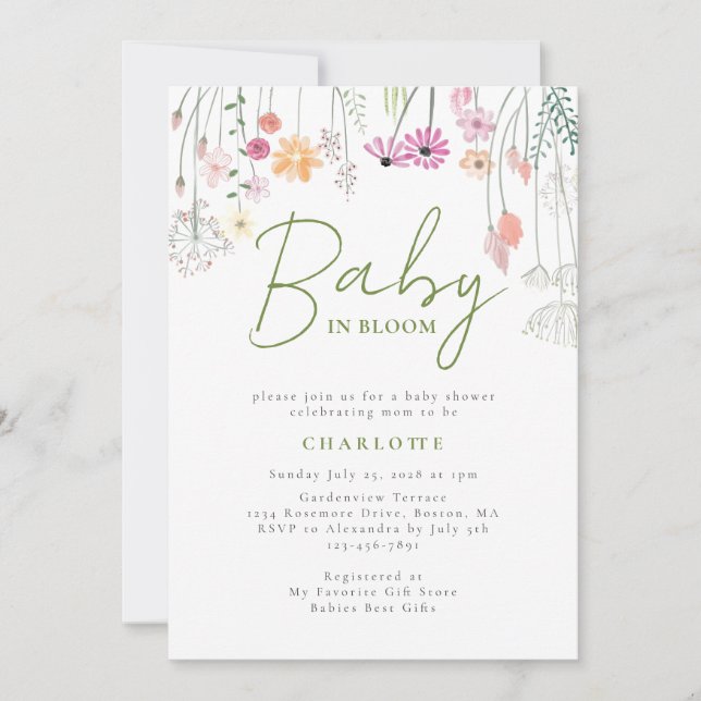 Baby In Bloom Fleur sauvage Baby shower Invitation (Devant)