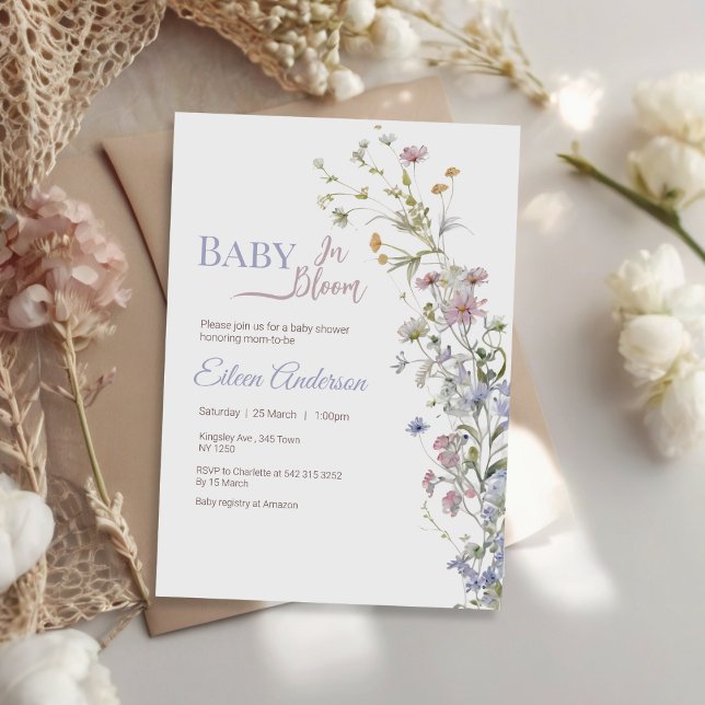 Baby in Bloom Fleur sauvage Baby shower Invitation (Baby in Bloom Wildflower Baby Shower Invitation)