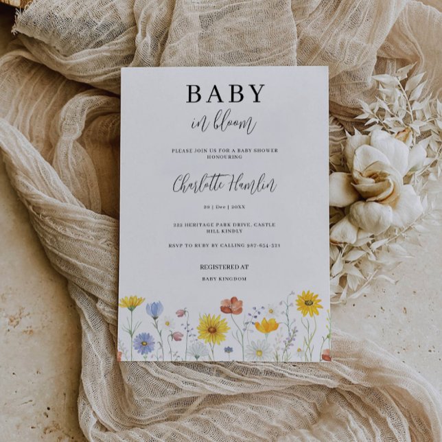 Baby in Bloom fleur sauvage Baby shower Invitation (Baby in Bloom wildflower Baby Shower Invitation)