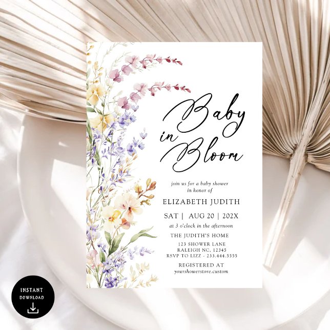 Baby in Bloom Fleur sauvage Baby shower Invitation (Créateur téléchargé)