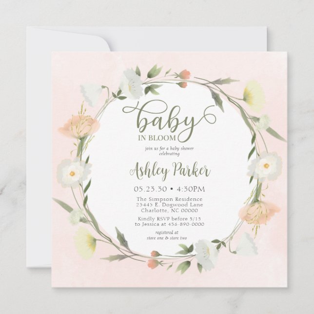 Baby In Bloom Fleur sauvage Baby shower Invitation (Devant)