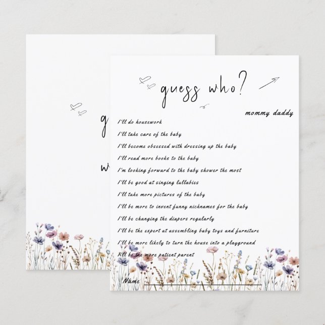 Baby In Bloom Fleur sauvage Baby shower Jeu Circul (Devant / Derrière)