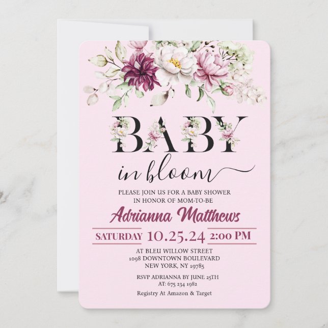 Baby In Bloom Floral Baby Shower Invitation (Devant)
