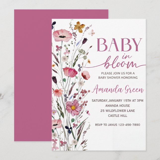 Baby In Bloom Floral Baby Shower Invitation (Devant / Derrière)