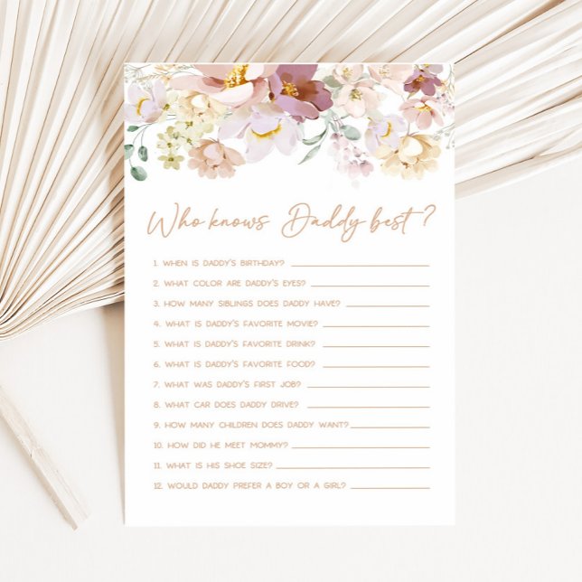 Baby in Bloom Florals Qui connaît Daddy Best Game (Spring Wildflower Baby Shower Who knows Daddy Best Game)