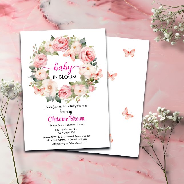 Baby in Bloom Garland Roses Baby shower Invitation (Créateur téléchargé)