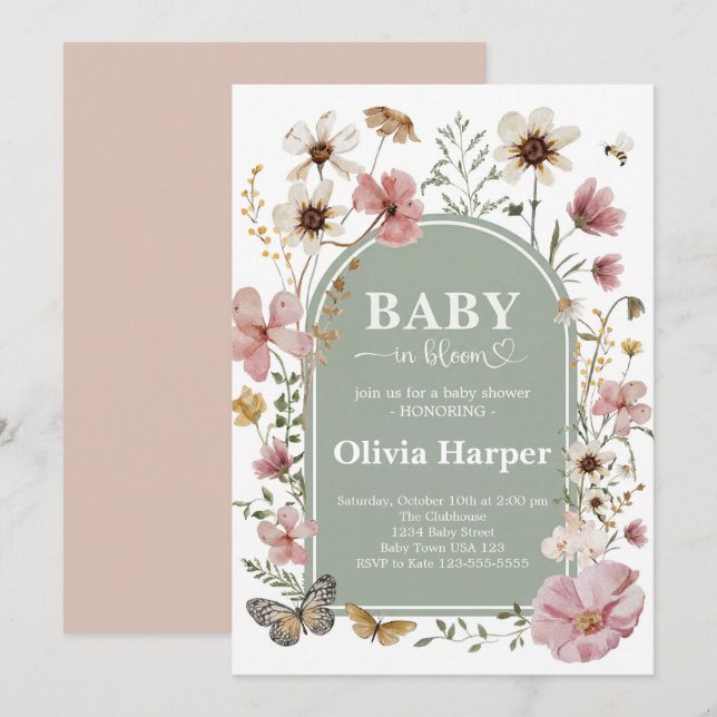 Baby in Bloom Girl Shower Invitation (Devant / Derrière)