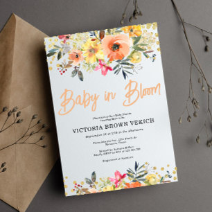 Baby in Bloom Gold Orange Baby shower Invitation