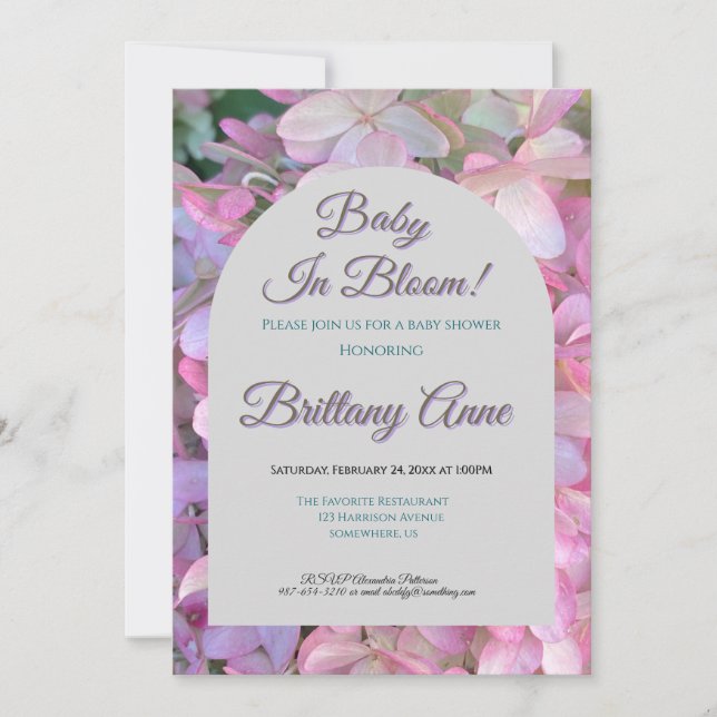 Baby in Bloom Hydrangea Baby Shower Invitation (Devant)