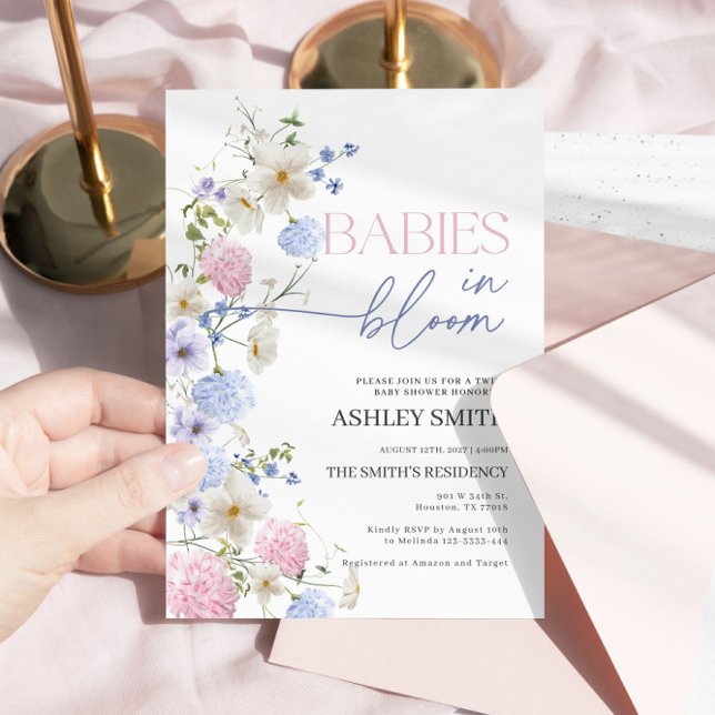 Baby in Bloom Invitation | Baby shower jumeaux (Créateur téléchargé)
