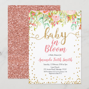 Baby in Bloom Invitation Card Rose or