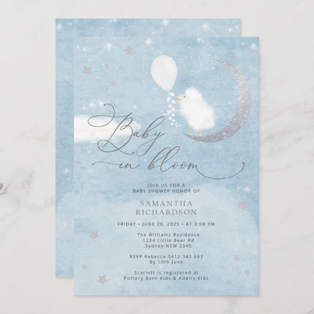 Baby in Bloom Lamb Boy Baby shower Invitation (Devant / Derrière)