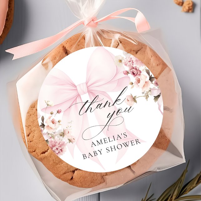Baby In Bloom Pink Bow Baby Shower Sticker (Créateur téléchargé)