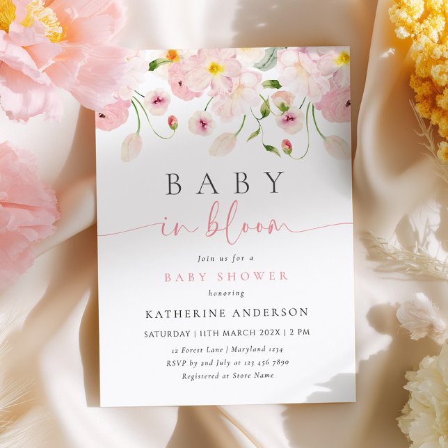 Baby In Bloom Pink Floral Baby Shower Invitation (Créateur téléchargé)