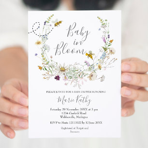 Baby in Bloom Rustic Bee Fleur sauvage Invitation