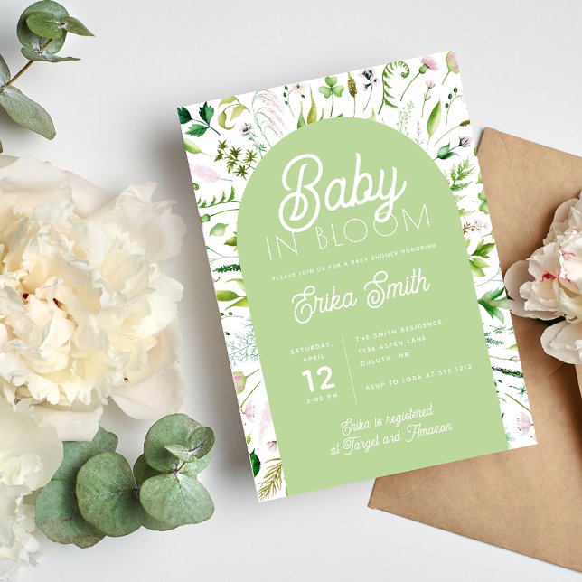 Baby in Bloom Sage Green Baby shower Invitation (Créateur téléchargé)
