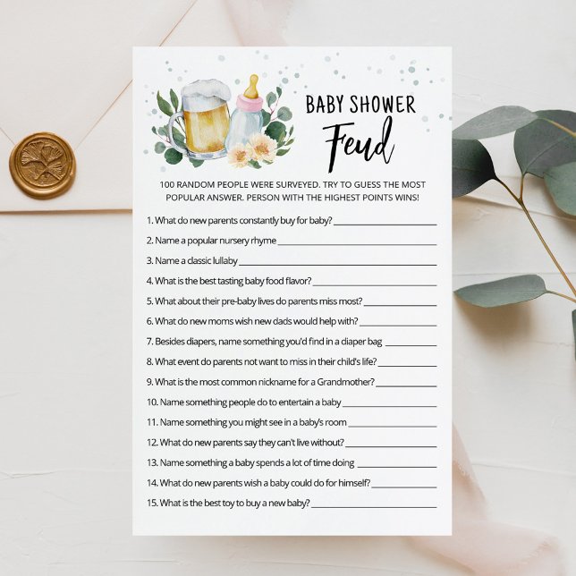 Baby Is Brewing Baby Shower Feud Jeu Rose (Beer and Floral Baby is Brewing Baby Shower Feud Game Card)