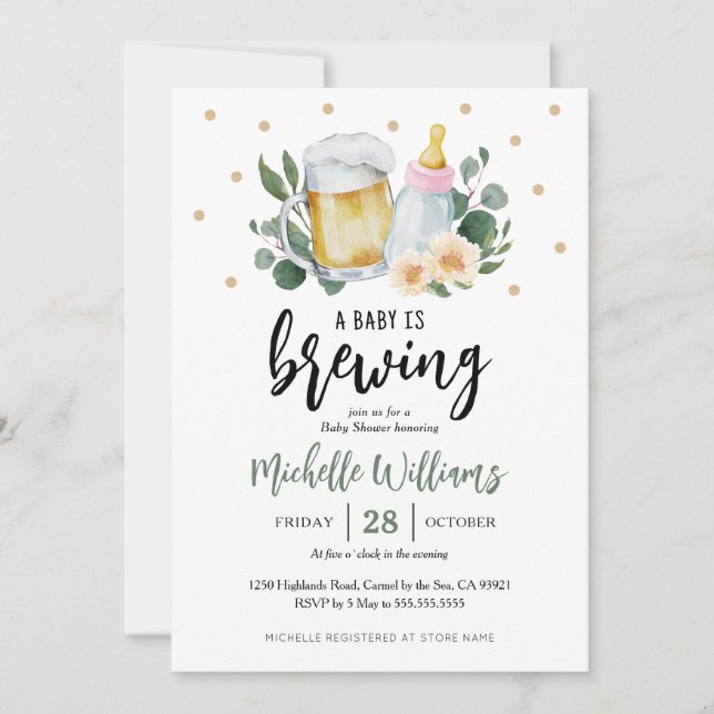 Baby Is Brewing Greenery Baby Shower Invitation (Devant)
