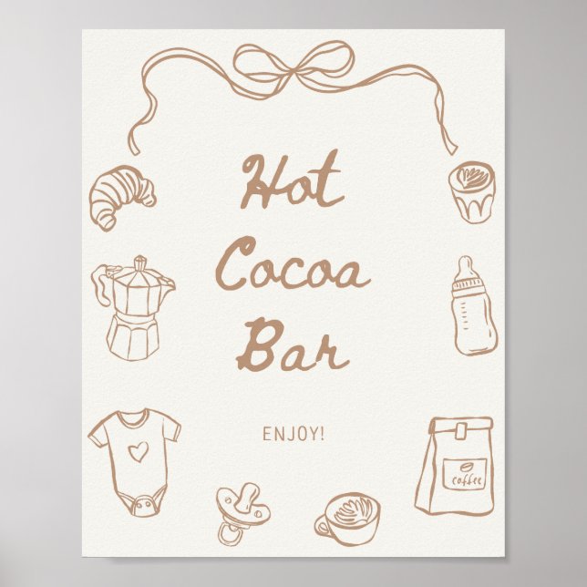 Baby is Brewing Hand Drawn Hot Cocoa Bar Poster (Devant)