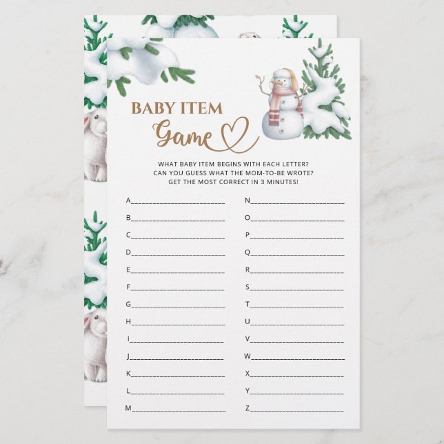 Baby Item Jeu Baby shower d'hiver Jeu. (Devant / Derrière)