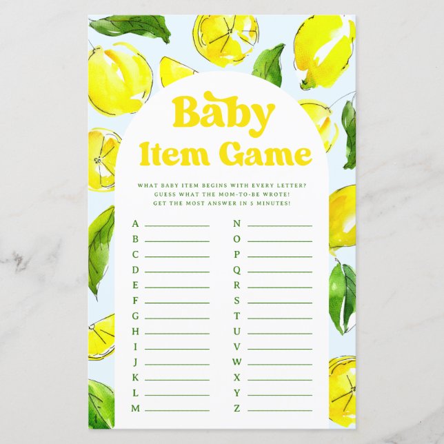 Baby Item Jeu Citron Baby shower rétro (Devant)