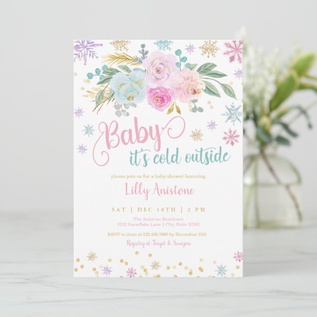 Baby It's Cold Outside Baby Girl Invitation (Debout devant)