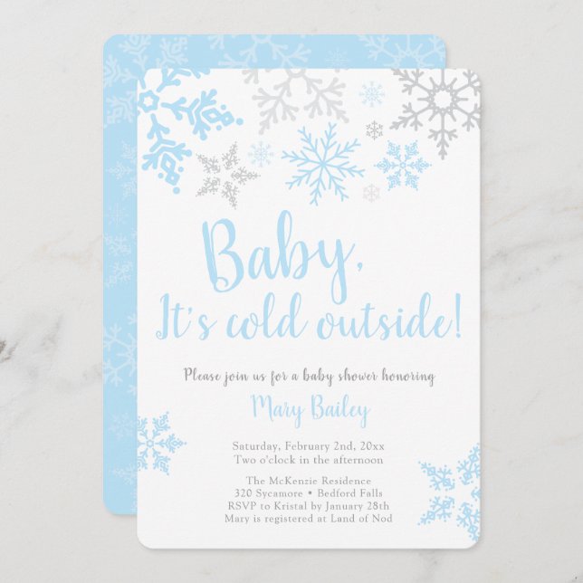 Baby It's Cold Outside Blue Boy Shower Invitation (Devant / Derrière)
