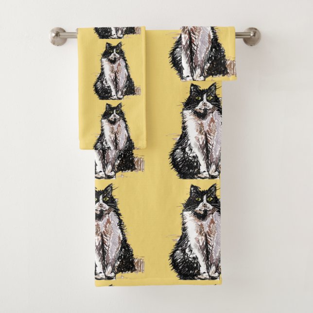 Baby Jaune Tuxedo Noir Chat Chats Filles Serviette (En situation)