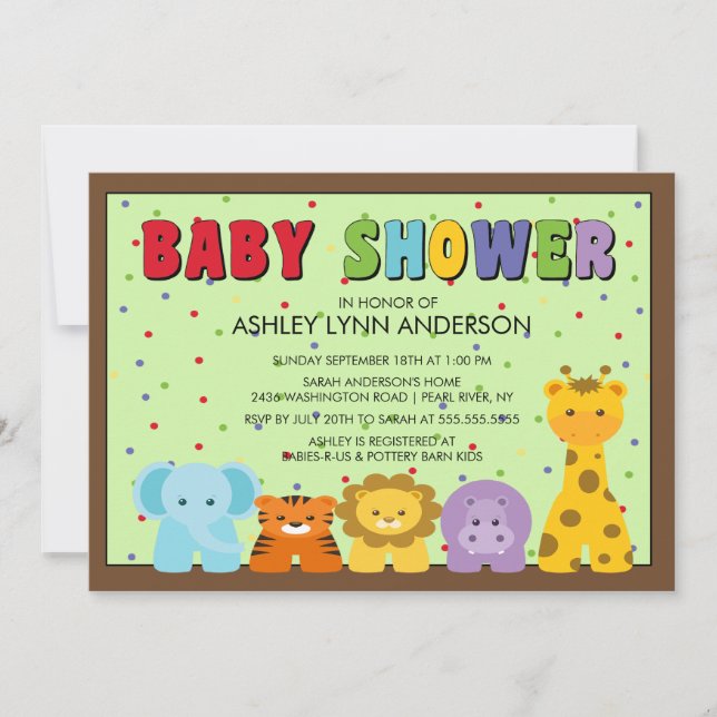 Baby Jungle Animaux Baby shower Invitation (Devant)