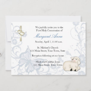 Baby Lamb Bleu Invitation religieuse