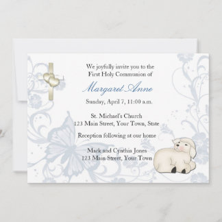Baby Lamb Bleu Invitation religieuse