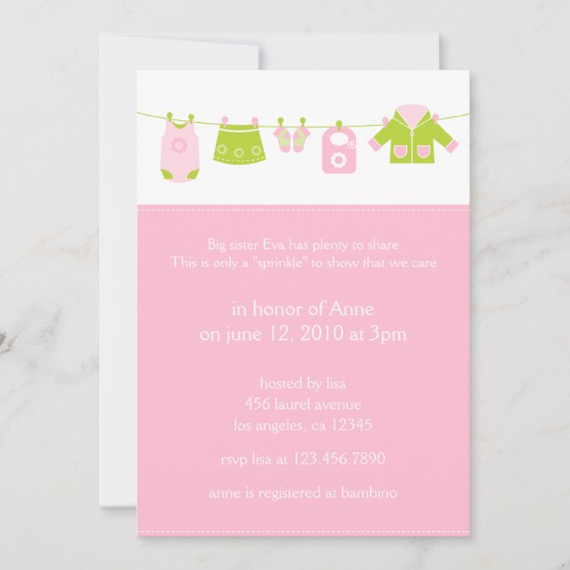 Baby-Laundry 2nd Shower Invitation Card (Devant)