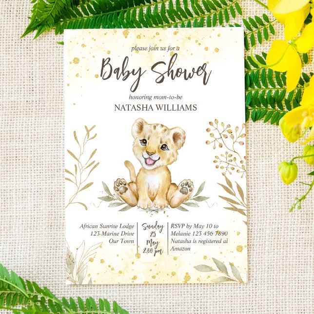 Baby lion jaune or brun baby shower invitation (Créateur téléchargé)